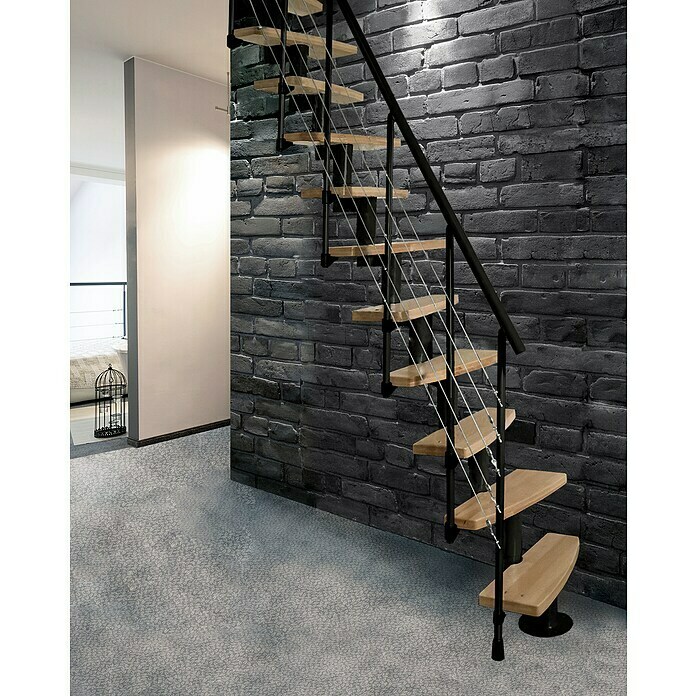 Atrium Raumspartreppe Mini Plus Linco (Farbton Metall: RAL 9005, Breite: 60 cm, Buche, Geschosshöhe: 222 cm - 300 cm) | BAUHAUS