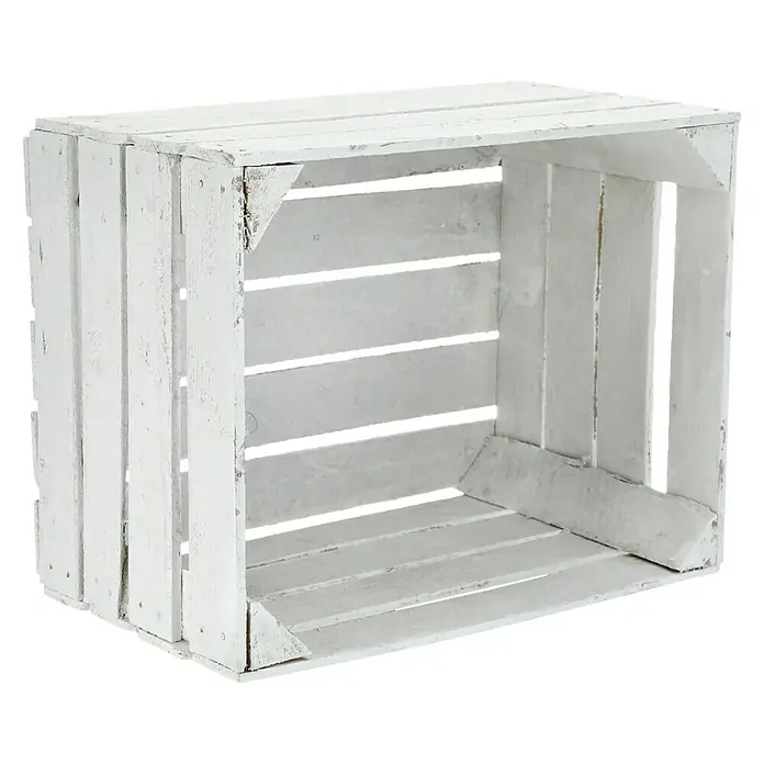 Obstkiste - Weiß, L x B x H: 50 x 40 x 30 cm, Holz - Ein rustikaler, weiß gestrichener Holzkasten. Ideal für Lagerung oder Dekoration, bietet dieser Kasten einen charmanten Vintage-Look für jeden Raum.