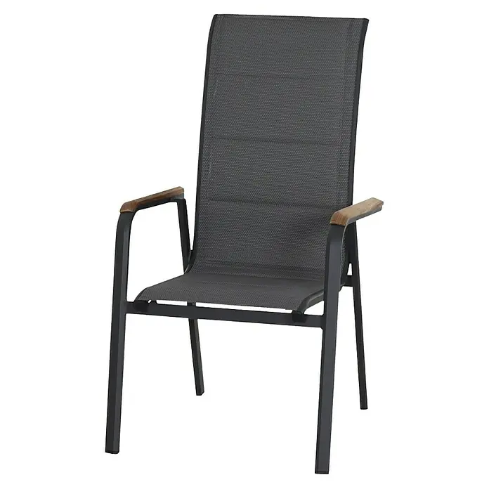Siena Garden Stapelstuhl Tesoro High Back - 2 Stk., Ranotex®-Gewebe, Stapelbar, Anthrazit, B x T x H: 62,5 x 70,5 x 110 cm - Dieser hochwertige Gartenstuhl in Anthrazit mit Armlehnen aus Holz bietet Komfort und Stil für Ihren Außenbereich.