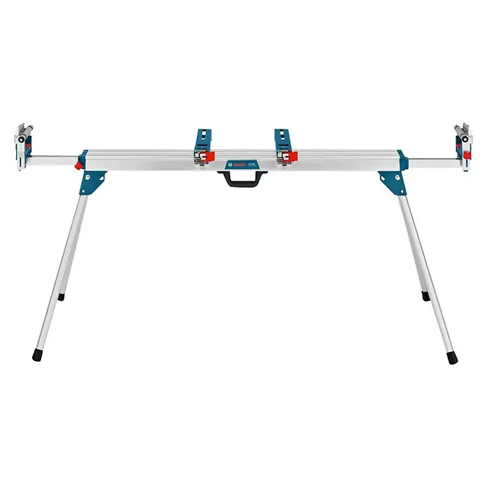 Bosch Professional Transport- & Arbeitstisch GTA 3800 - Arbeitshöhe: 824 mm, Traglast: 250 kg, Geeignet für: Kappsägen - Das Bild zeigt einen Bosch GTA 2600 Sägetisch, der sich ideal für präzise Holzarbeiten eignet. Die robuste Konstruktion sorgt für Stabilität.