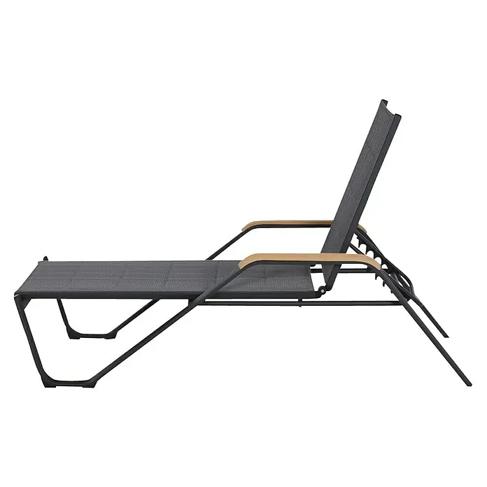 Siena Garden Tesoro Sonnenliege mit Teakapplikation - L x B x H: 195 x 69,5 x 108 cm, Anthrazit - Eine stilvolle graue Sonnenliege mit Armlehnen aus Holz, ideal für entspannte Stunden im Freien. Die Liege verspricht Komfort und Eleganz.
