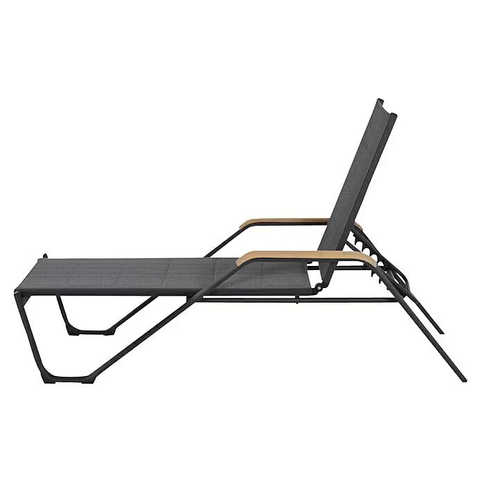 Siena Garden Tesoro Sonnenliege mit TeakapplikationL x B x H: 195 x 69,5 x 108 cm, Anthrazit
