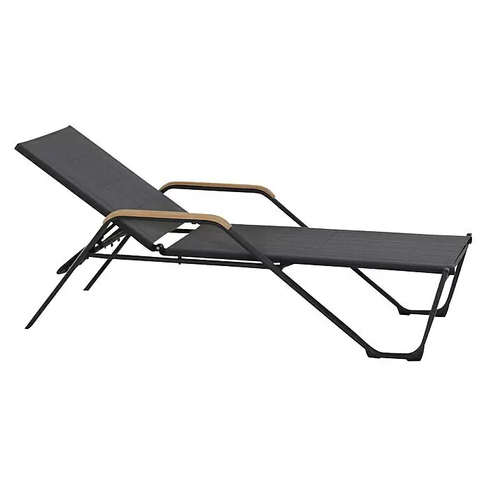 Siena Garden Tesoro Sonnenliege mit TeakapplikationL x B x H: 195 x 69,5 x 108 cm, Anthrazit