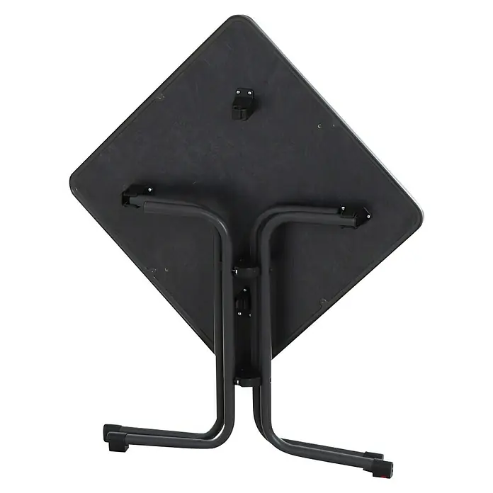 Siena Garden Urban Lights Gartenmöbel-Set Square Sessel/Paco Tisch - 3 -tlg., Polypropylen, Melamin, Mustard/Anthrazit - Ansicht eines zusammenklappbaren quadratischen Tisches mit schwarzem Gestell und einer glatten, dunklen Tischplatte.