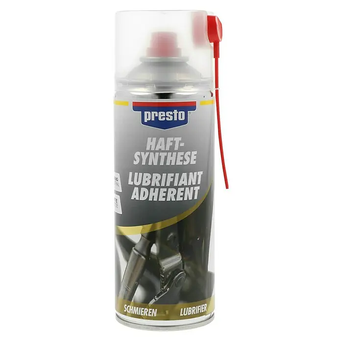 Presto Weißes Fett - 400 ml, Temperaturbeständigkeit: -30 °C - 180 °C - Presto Haft-Synthese Schmierspray mit rotem Sprühröhrchen, ideal für Schmierarbeiten. Für anhaltende Schmierung und Schutz vor Verschleiß.