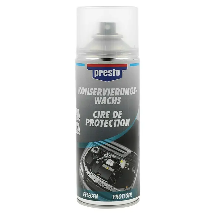 Presto Korrosionsschutzwachs - 400 ml, Geeignet für: Motor - Dose Presto Konservierungswachs, ein Wachsspray zur Konservierung und zum Schutz von Oberflächen, besonders im Motorraum.