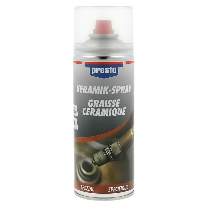 Presto Keramik-Spray - 400 ml - Dose Presto Keramik-Spray, ein Spezial-Keramik-Spray für besondere Anwendungen, mit rotem Sprühkopf und transparenter Schutzkappe.