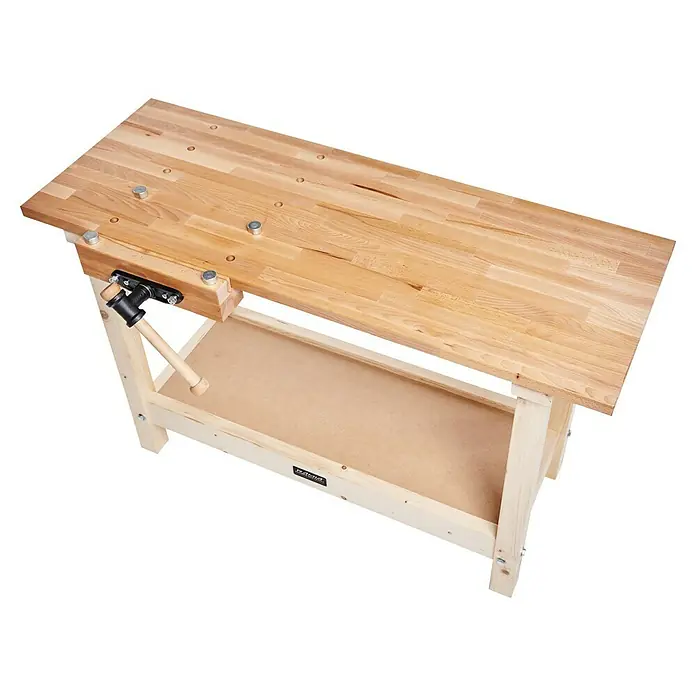 Ramia Hobelbank WB 1350 - L x B: 135 x 65 cm, Arbeitshöhe: 85 cm, Holz - Werkbank aus hellem Holz mit Schraubstock und Ablagefläche für Werkstatt oder Hobbyraum.