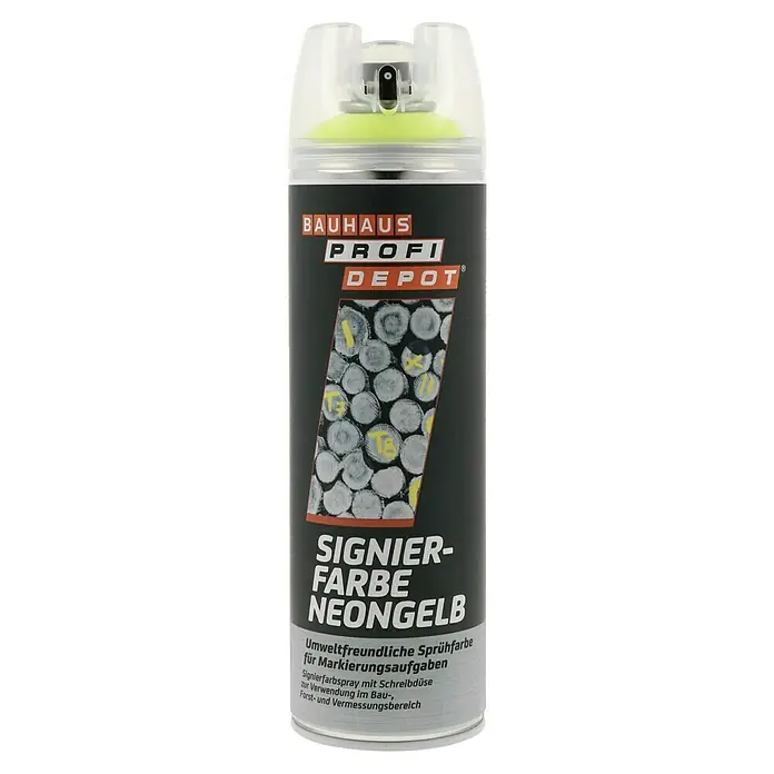 Profi Depot Signierfarbe - Neongelb, 500 ml - Abbildung einer Dose Signierfarbe Neongelb von Bauhaus Profi Depot, die sich ideal für Markierungsarbeiten eignet.