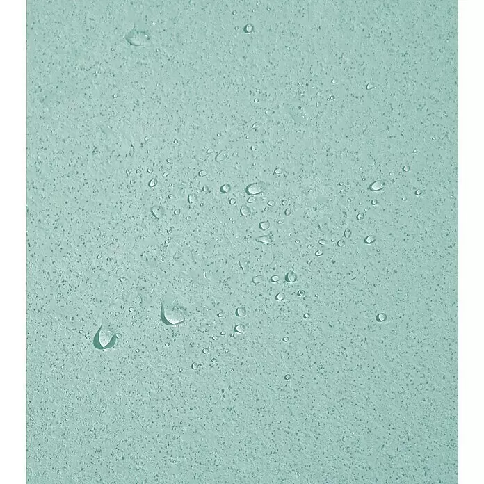 Rigips Haftputzgips Rimat Grün 150 - 25 kg, Gips - Hellgrün-blaue, texturierte Oberfläche mit klaren Wassertropfen.
