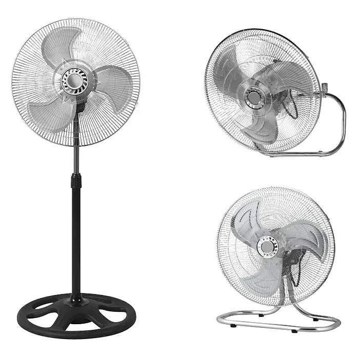Fulmo Ventilador de pie Tramontana 3 en 1 - Plateado, 45 cm, 1,7 m - Ventilador de pie y ventiladores de suelo con carcasa metálica para una circulación óptima del aire.