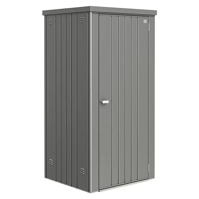Biohort Geräteschrank 90 - Außenbreite inkl. Dachüberstand: 93 cm, Außentiefe inkl. Dachüberstand: 83 cm, Stahl, Quarzgrau - Diagonale Ansicht