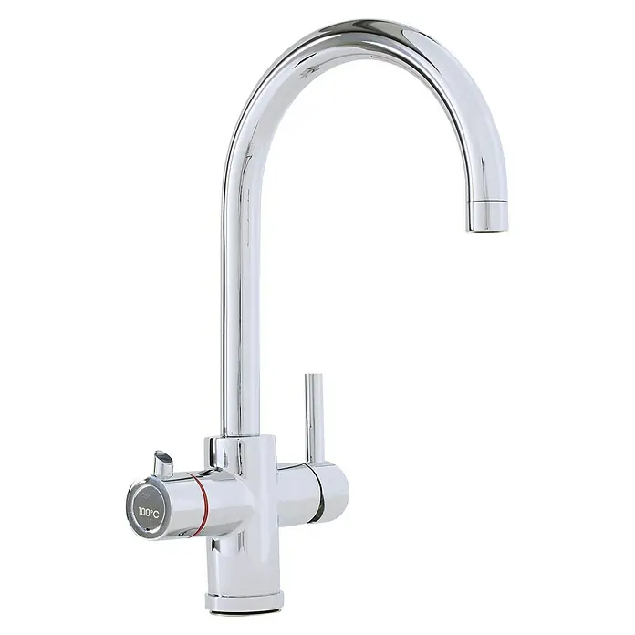 Thermoflow Untertischspeicher und Armatur 100 R - 5 l, 2.200 W, Temperaturbereich: 35 °C - 100 °C, Armatur rund - Dieser moderne Wasserhahn mit 100°C-Funktion bietet Komfort und Stil für jede Küche. Genießen Sie sofort heißes Wasser auf Knopfdruck.