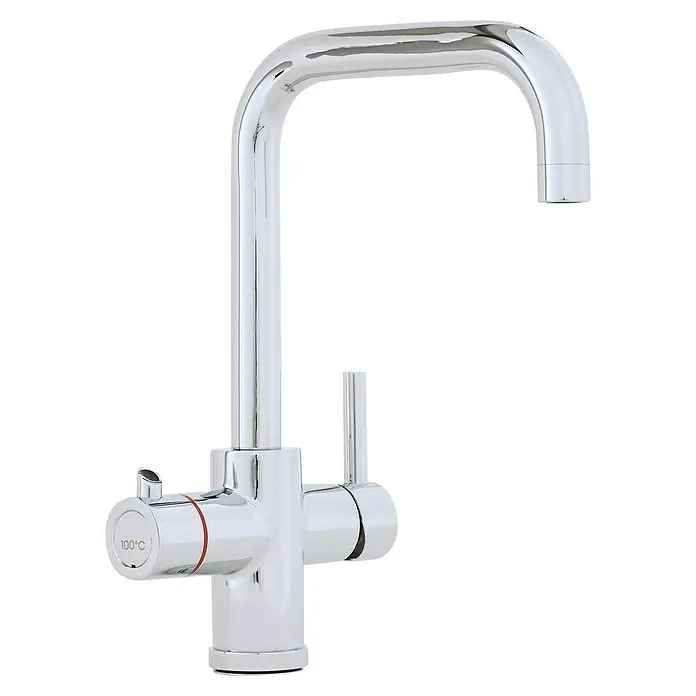 Thermoflow Untertischspeicher und Armatur 100 E - 5 l, 2.200 W, Temperaturbereich: 35 °C - 100 °C, Armatur eckig - Verchromter Wasserhahn mit Heißwasserfunktion und einem eleganten, modernen Design für die Küche.