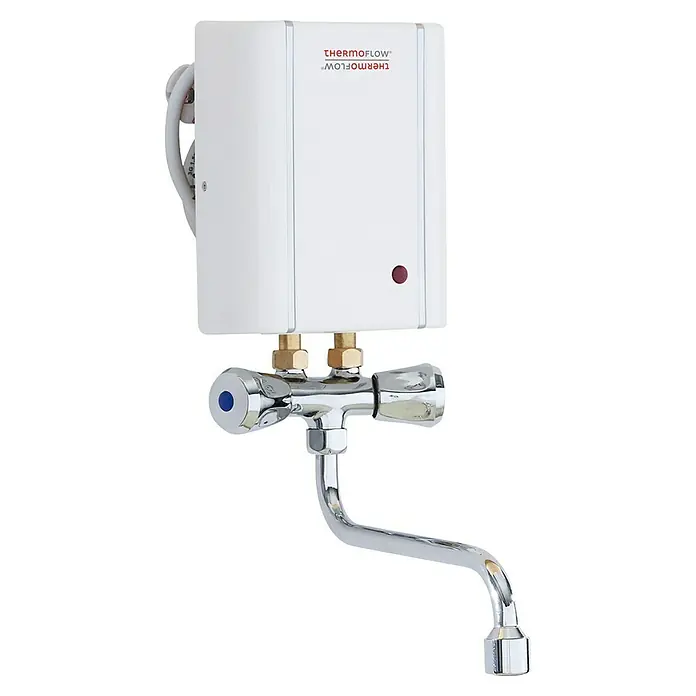 Thermoflow Kleindurchlauferhitzer Elex 3,5 mit Armatur - 3,5 kW, Elektronisch, Drucklos, Armatur - Thermoflow-Wasserhahn mit Warmwasserbereiter für den sofortigen Gebrauch, ein Muss für jede moderne Küche oder jedes Badezimmer.