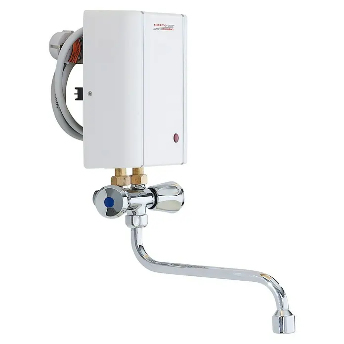 Thermoflow Kleindurchlauferhitzer Elex 3,5 mit Armatur - 3,5 kW, Elektronisch, Drucklos, Armatur - Thermoflow E-Kleindurchlauferhitzer mit Chromarmatur für die Spüle. Kompaktes Gerät für sofort warmes Wasser.