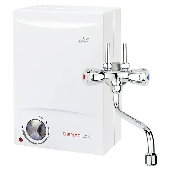 Thermoflow Warmwasserspeicher OT 5 mit Armatur - 5 l, 2.000 W, Armatur - Thermoflow Ot5 Durchlauferhitzer mit Wasserhahn. Kompaktes Gerät zur schnellen Warmwasserbereitung für den Einsatz im Bad oder in der Küche.
