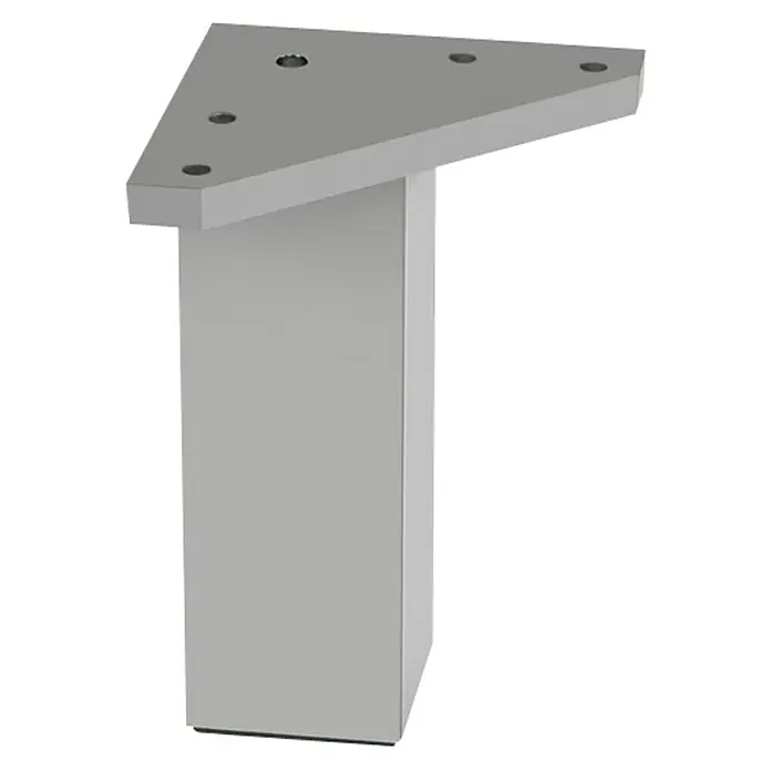 Möbelfuß-Set - L x B x H: 4 x 4 x 10 cm, Traglast: 150 kg, Kunststoff, 4 Stk., Aluminium - Abbildung eines Möbelfußes mit dreieckiger Montageplatte. Die Konstruktion ist hellgrau und modern.