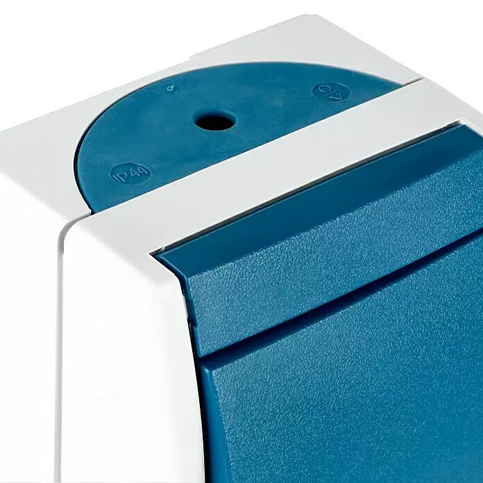 Busch-Jaeger Ocean Schalterkombination 2601/6/20 EW-53 - Grau/blaugrün, Matt, 2-fach, Ausrichtung Schalterprogramm: Vertikal, Aufputzmontage, IP44 - Weiß-blauer IP44 Elektro-Anschlusskasten aus Kunststoff.