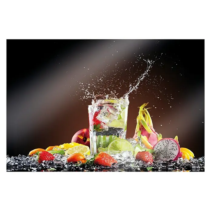 CUCINE Küchenrückwand - Cocktail Splash, 60 x 40 cm, Stärke: 6 mm, Einscheibensicherheitsglas (ESG) - Erfrischendes Getränk mit einer Mischung aus frischen Früchten und Eiswürfeln, die einen spritzigen Genuss versprechen.