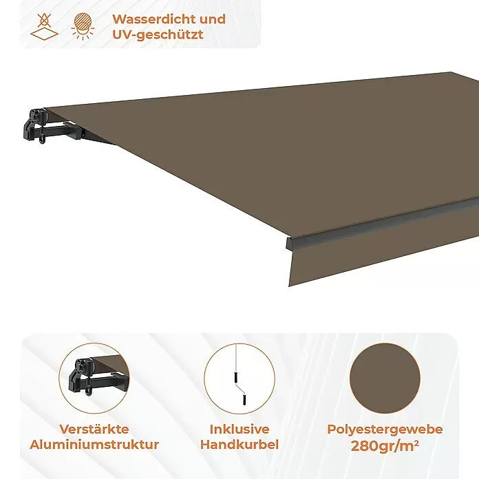 SmartSun Gelenkarmmarkise ClassicTaupe, Breite: 3,95 m, Ausfall: 2,5 m