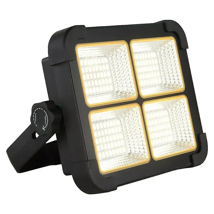 Globo Solar-LED-Strahler - 15 W, 1.000 lm, Lichtfarbe: Neutralweiß - Ein hochleistungsfähiger LED-Arbeitsstrahler mit vier hellen Leuchtflächen, ideal für Baustellen und den Heimgebrauch.