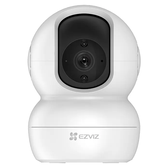 EZVIZ Cámara de vigilancia TY2 con cobertura visual de 360° - Blanco, Ángulo de detección: 360 °, Alcance de detección: 10 m - Primer plano de una cámara de seguridad inalámbrica blanca EZVIZ, diseñada para seguridad y vigilancia doméstica.