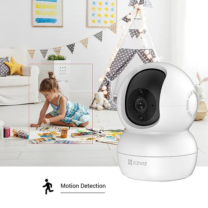 EZVIZ Cámara de vigilancia TY2 con cobertura visual de 360° - Blanco, Ángulo de detección: 360 °, Alcance de detección: 10 m - Cámara de seguridad EZVIZ con detección de movimiento, que garantiza la seguridad de su hijo mientras juega y pinta en la habitación.