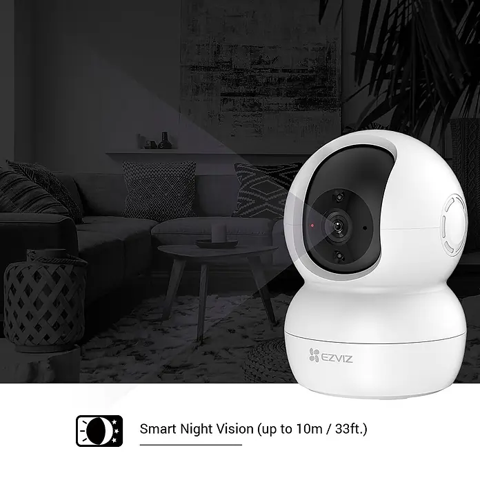 EZVIZ Cámara de vigilancia TY2 con cobertura visual de 360° - Blanco, Ángulo de detección: 360 °, Alcance de detección: 10 m - Cámara de seguridad inteligente EZVIZ con visión nocturna. El dispositivo garantiza la seguridad de día y de noche.