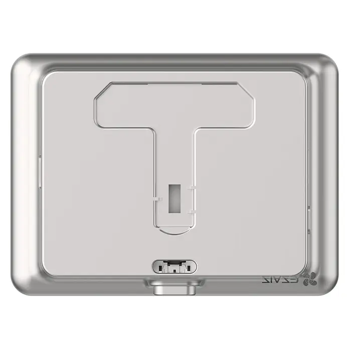 EZVIZ Mirilla digital DP2C - Gris - Vista de un dispositivo rectangular plateado con un hueco en forma de T y un puerto USB-C en la parte inferior.