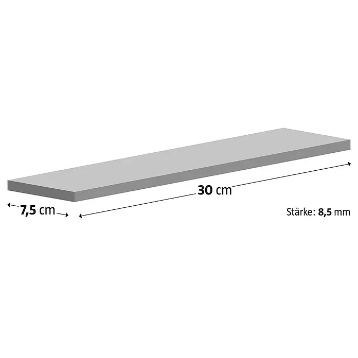 Modern Style Wandfliese Manhattan Biselado Blanco - 7,5 x 30 cm, Weiß, Matt - Produktbild einer schmalen, rechteckigen Platte mit den Maßen 30 cm Länge, 7,5 cm Breite und 8,5 mm Stärke.