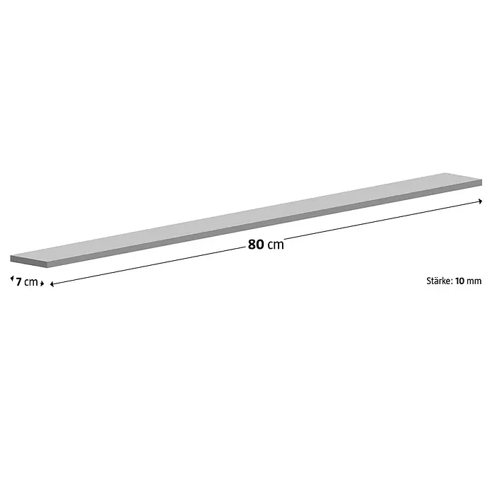 Sockelfliese Premium Marble - 7 x 80 cm, Grau, Glänzend - Produktbild eines Regalbords mit den Maßen 80 cm x 7 cm und einer Stärke von 10 mm.