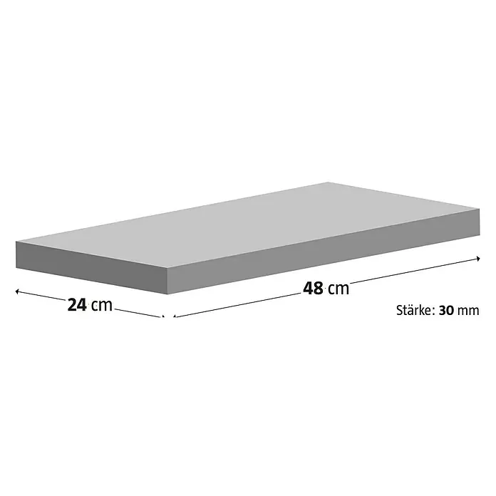 Terrassenplatte Latina - 48 x 24 x 3 cm, Muschelkalk, Beton - Produktansicht: Eine graue Platte mit den Maßen 24 cm x 48 cm und einer Stärke von 30 mm.