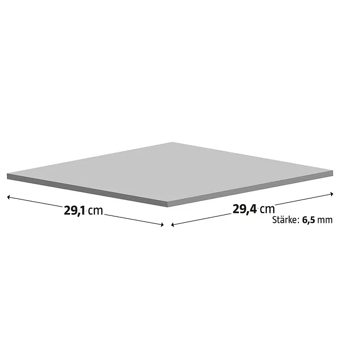 Mosaikfliese Metro Uni CG M08WM - 29,4 x 29,1 cm, Weiß, Glänzend - Produktabbildung: Graue quadratische Platte mit den Maßen 29,1 cm x 29,4 cm und einer Stärke von 6,5 mm.