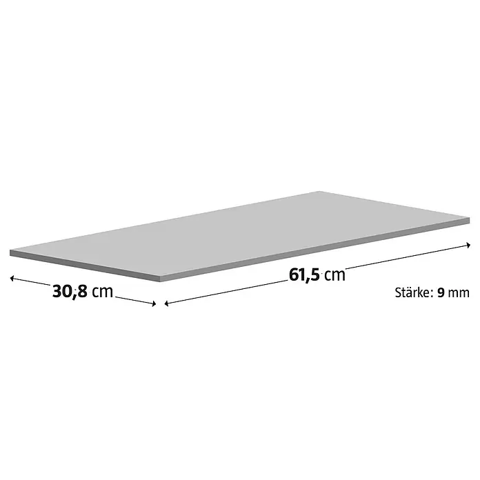 Feinsteinzeugfliese Flatiron - 30,8 x 61,5 cm, Schwarz, Matt - Produktabbildung mit den Maßen 61,5 cm Länge, 30,8 cm Breite und 9 mm Stärke.