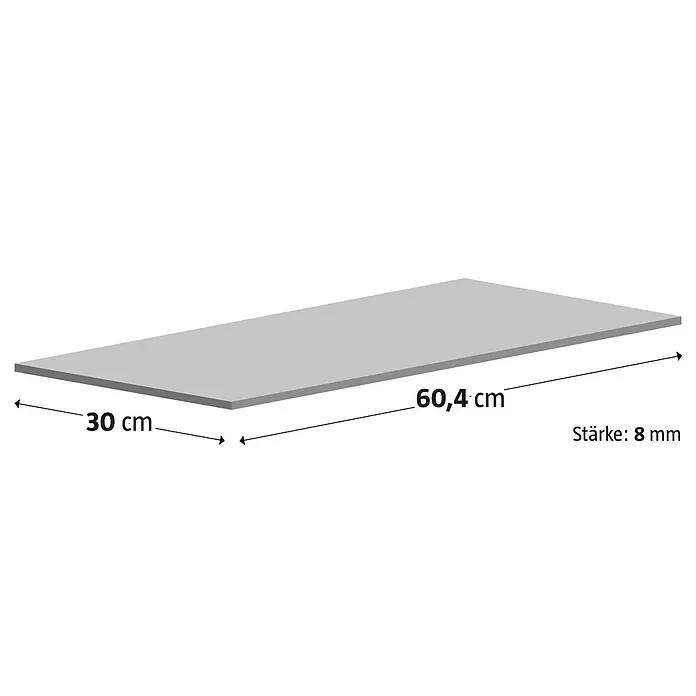 Feinsteinzeugfliese Metallbeton - 30 x 60,4 cm, Hellgrau, Matt - Darstellung einer Platte mit den Maßen 60,4 cm x 30 cm und einer Stärke von 8 mm.
