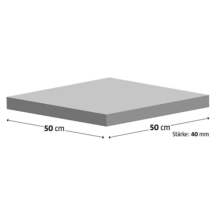 Terrassenplatte Saturn - 50 x 50 x 4 cm, Grau/Schwarz, Beton - Produktbild einer quadratischen Steinplatte (50 cm x 50 cm) mit einer Stärke von 40 mm, ideal für den Garten- oder Terrassenbereich.