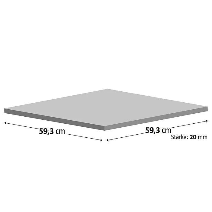 Terrassenfliese Atakama - 59,3 x 59,3 x 2 cm, Grau, Matt - Graue quadratische Platte mit Maßen 59,3 x 59,3 cm und einer Stärke von 20 mm.
