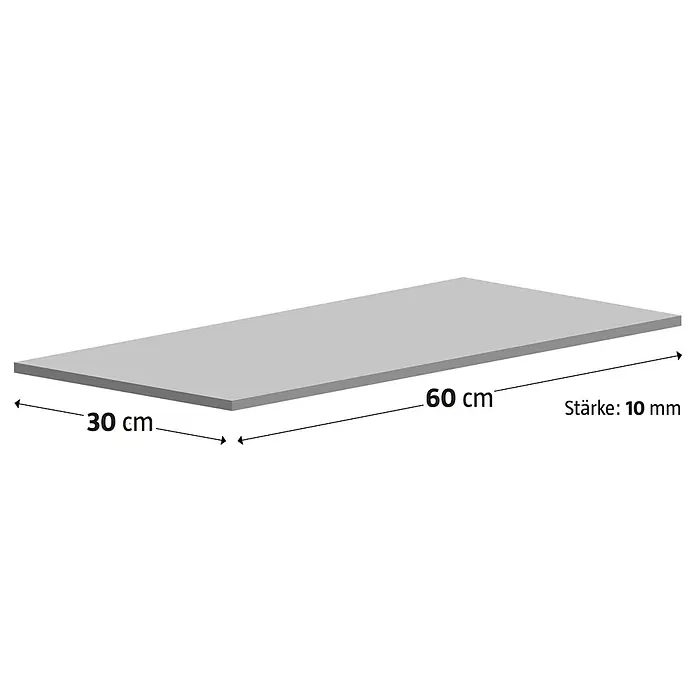 Feinsteinzeugfliese Lavagna Nera - 30 x 60 cm, Schwarz, Matt - Illustration eines grauen Rechtecks mit den Maßen 30 x 60 cm und einer Stärke von 10 mm.