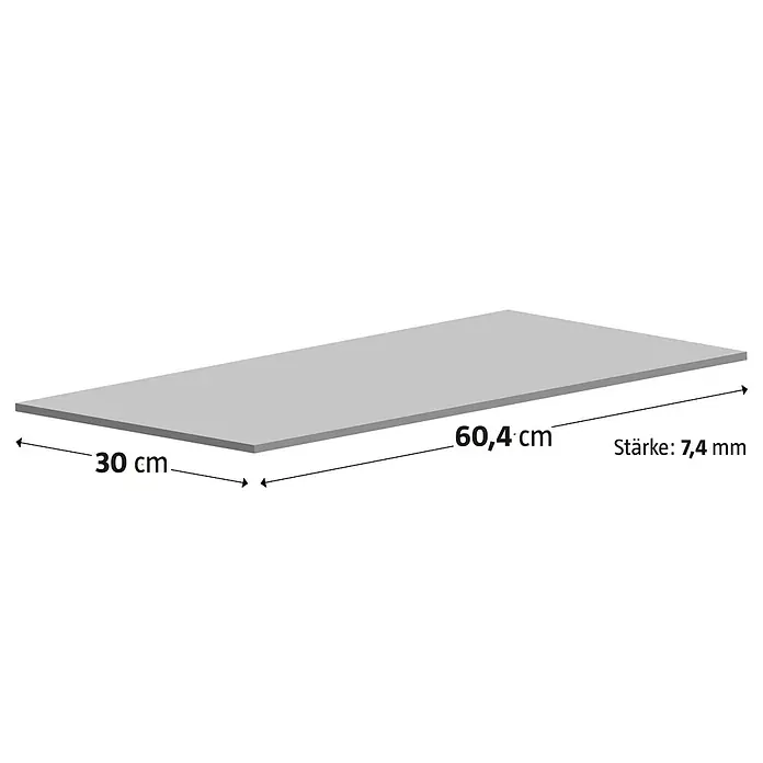Feinsteinzeugfliese Urban Beton - 30 x 60,4 cm, Grau, Matt - Produktabbildung einer grauen Platte mit den Maßen 60,4 cm x 30 cm und einer Stärke von 7,4 mm.