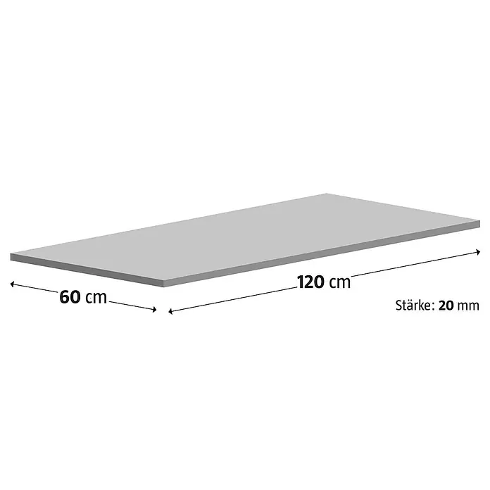 Terrassenfliese Cera 2.0 - 60 x 120 x 2 cm, Fortezza Montorfano, Matt - Abbildung einer Tischplatte mit den Maßen 120 cm Länge, 60 cm Breite und 20 mm Dicke.