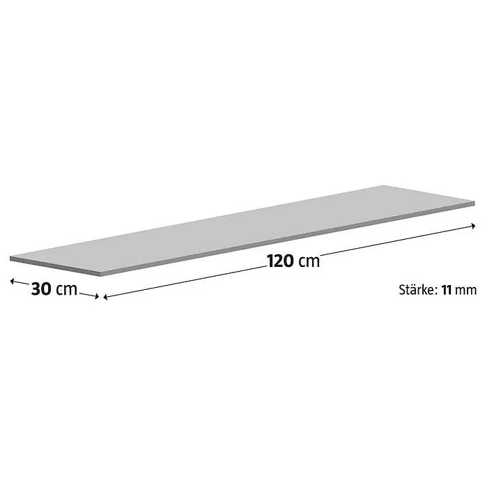 Harmonie by Palazzo Feinsteinzeugfliese - 30 x 120 cm, Eiche Dunkel, Matt - Produktansicht eines Regalbords mit den Maßen 30 cm x 120 cm und einer Stärke von 11 mm.