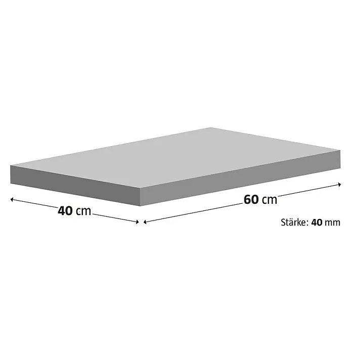 Terrassenplatte Bianco Nero - 40 x 60 x 4 cm, Weiß/Schwarz, Beton - Illustration einer grauen Platte mit den Maßen 40 cm x 60 cm und einer Stärke von 40 mm.