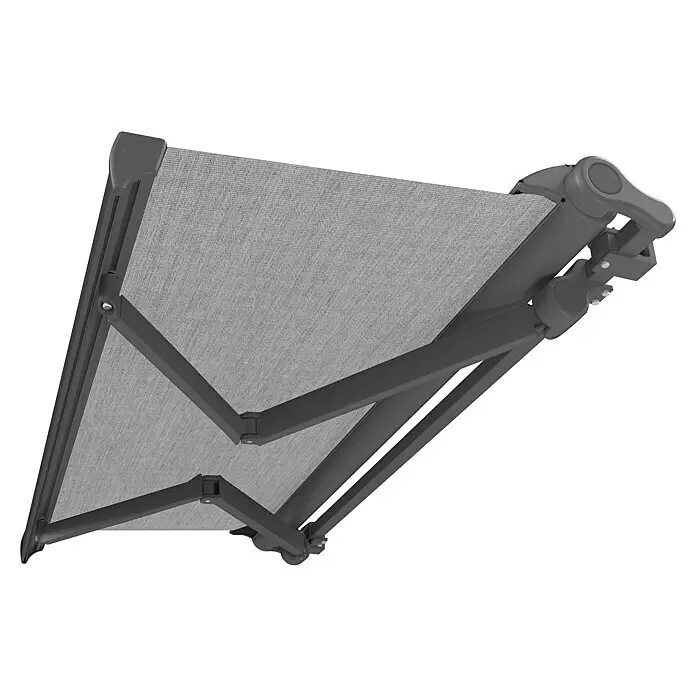 SM Hülsenmarkise REC-196 - Hellgrau, Farbe Gestell: Weißaluminium, Breite: 5 m, Ausfall: 3 m - Ansicht von unten