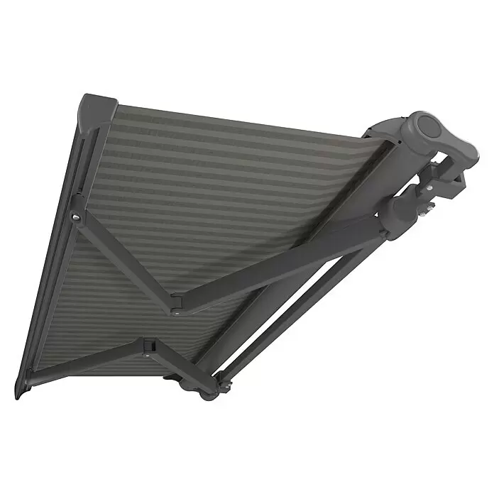 SM Hülsenmarkise REC-089 - Hellgrau/Grau, Farbe Gestell: Weißaluminium, Breite: 3,6 m, Ausfall: 2,5 m - Ansicht von unten