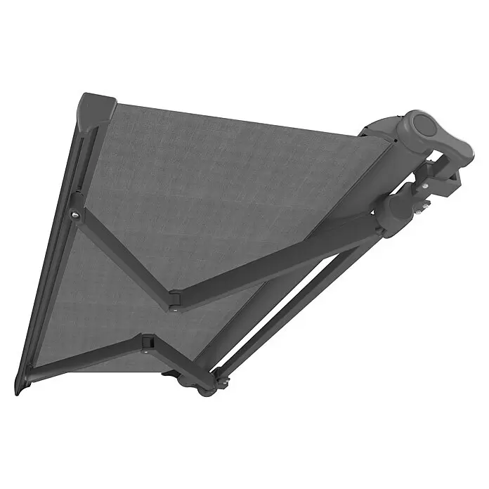 SM Hülsenmarkise T-5406/107 - Grau, Farbe Gestell: Weißaluminium, Breite: 3,6 m, Ausfall: 2,5 m - Ansicht von unten
