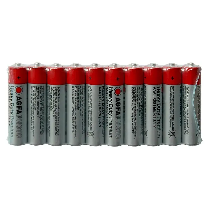Batterie Heavy Duty - Micro AAA, Zink-Kohle, 1,5 V, 10 Stk. - Eine Packung AgfaPhoto Heavy Duty Premium AAA-Batterien, ideal für den täglichen Gebrauch, bietet zuverlässige Energie.