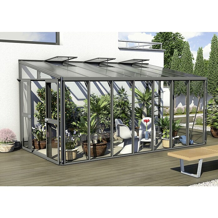 Vitavia Gewächshaus (2,66 x 4,6 x 2,39 m, Farbe: Anthrazit, Einscheibensicherheitsglas (ESG))