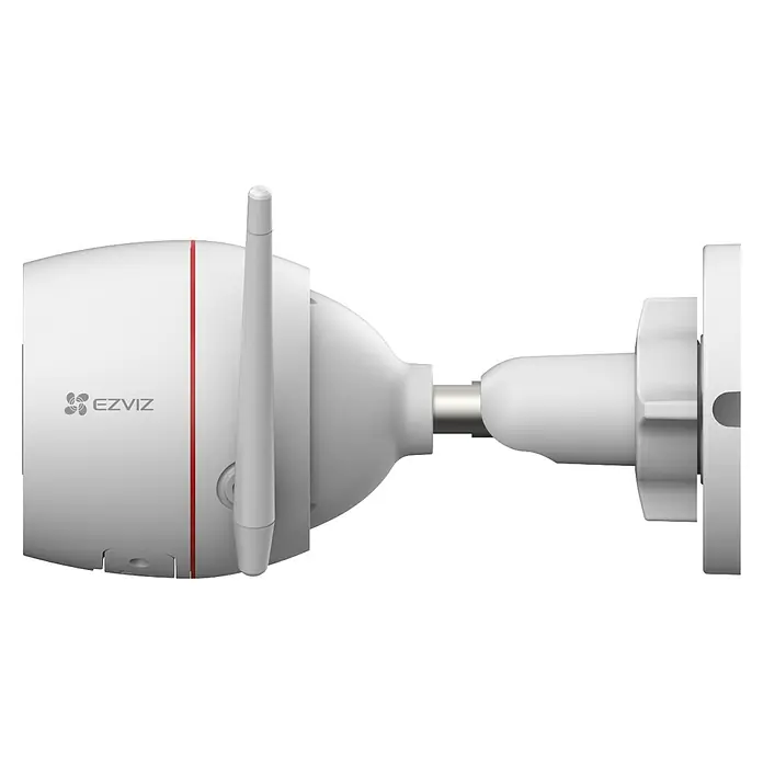 EZVIZ Überwachungskamera H3C R100 2K - Nachtsichtreichweite: 30 m - Nahaufnahme einer EZVIZ-Überwachungskamera mit Antenne, die Sicherheit und Überwachung für den Außenbereich bietet.