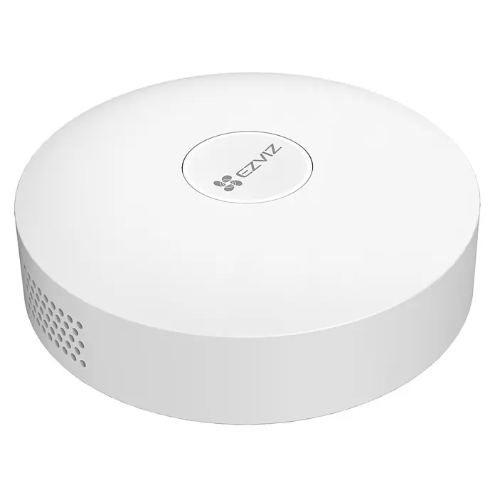 EZVIZ Set de cerradura electrónica con teclado y puerta de enlace A3 - 3 pzs. - Producto EZVIZ blanco. Un concentrador de seguridad redondo y plano, ideal para la configuración domótica.